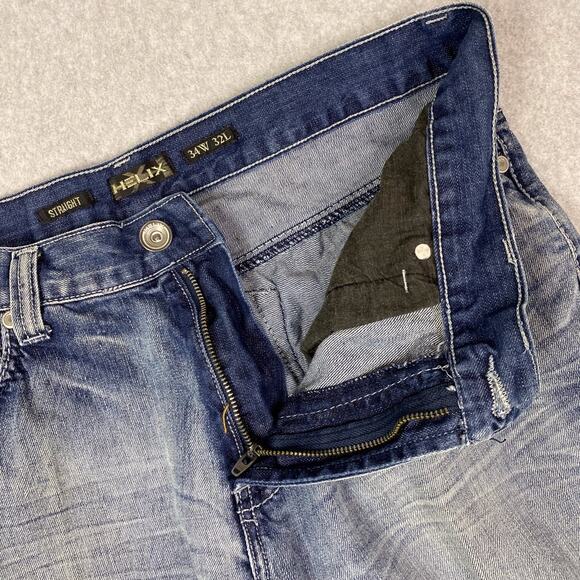 Helix Mens 34x32 Blue Straight Jeans - Picture 5 of 8